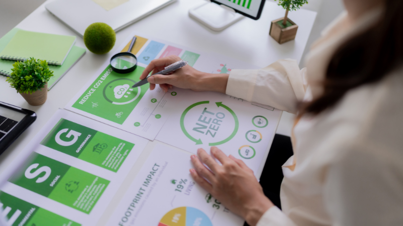 ESG 淨零碳排規劃文件，低碳辦公室永續報告參考示意圖