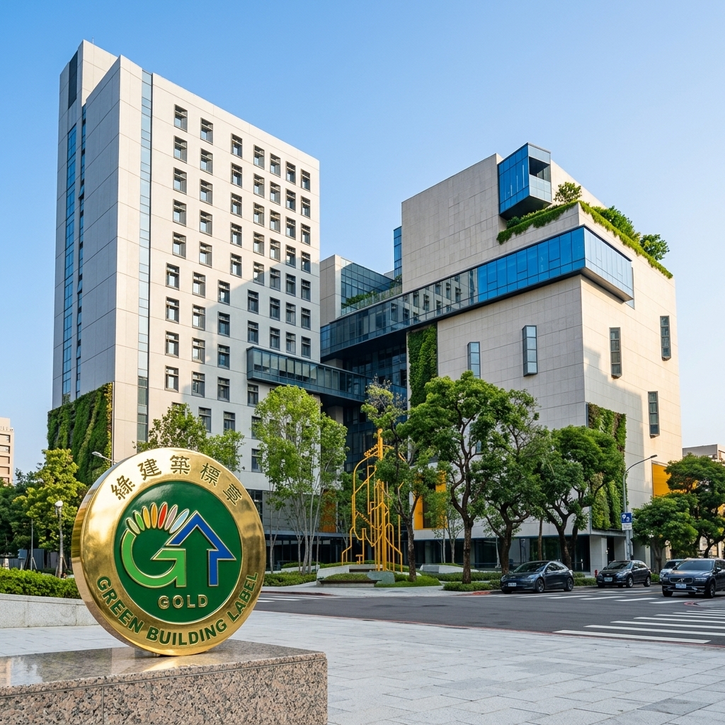 政大公企中心建築外觀與綠建築標章黃金級標誌智慧建築標章
