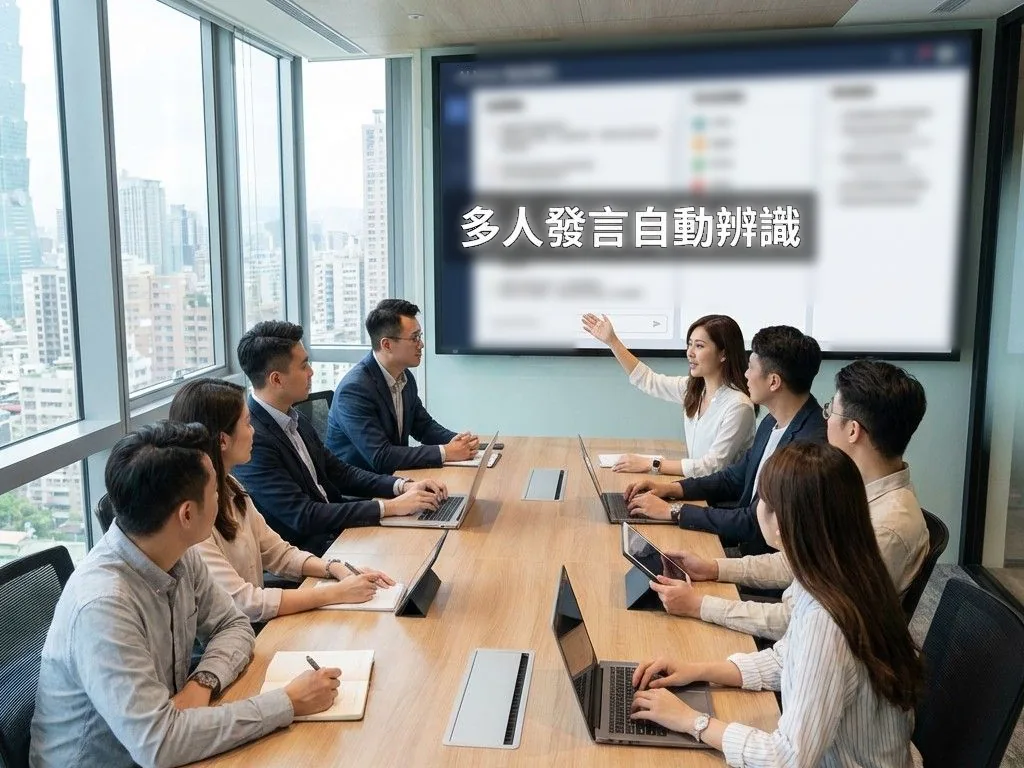會議室語音辨識應用示意:多人發言自動辨識與會議紀錄整理